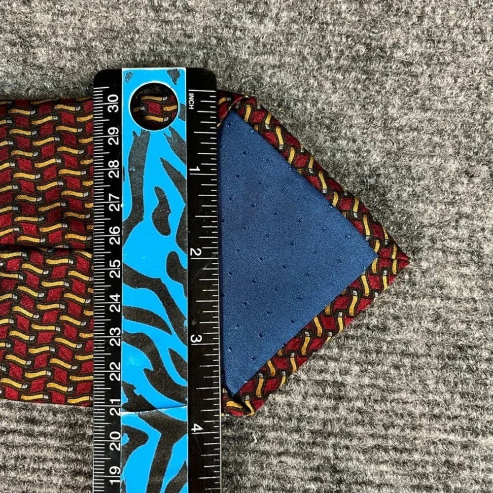 Cocktail Colors Mens Silk Necktie Red Gold Geometric Pattern Hand Made Classic
